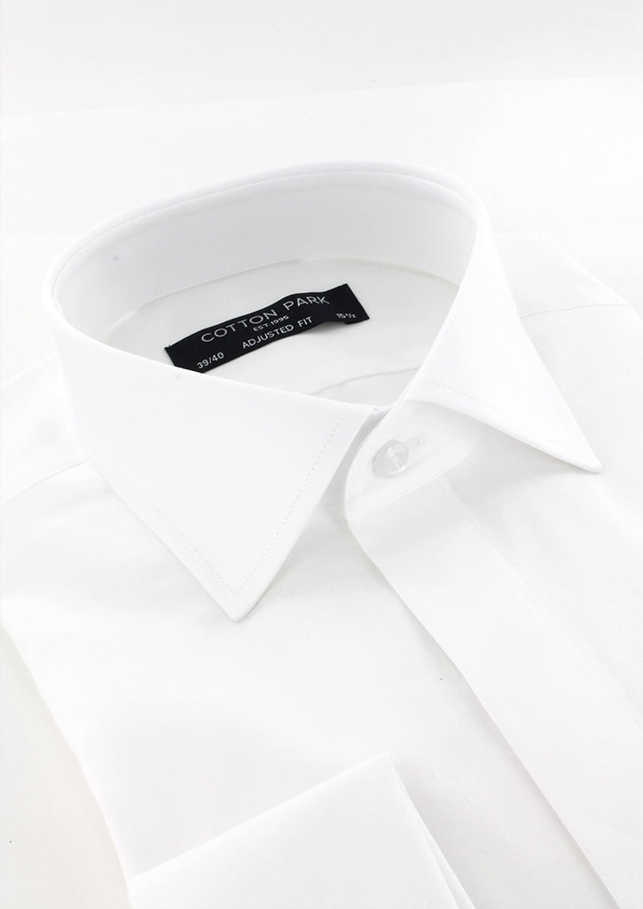 Chemise ajustée blanche gorge cachée poignets mousquetaires