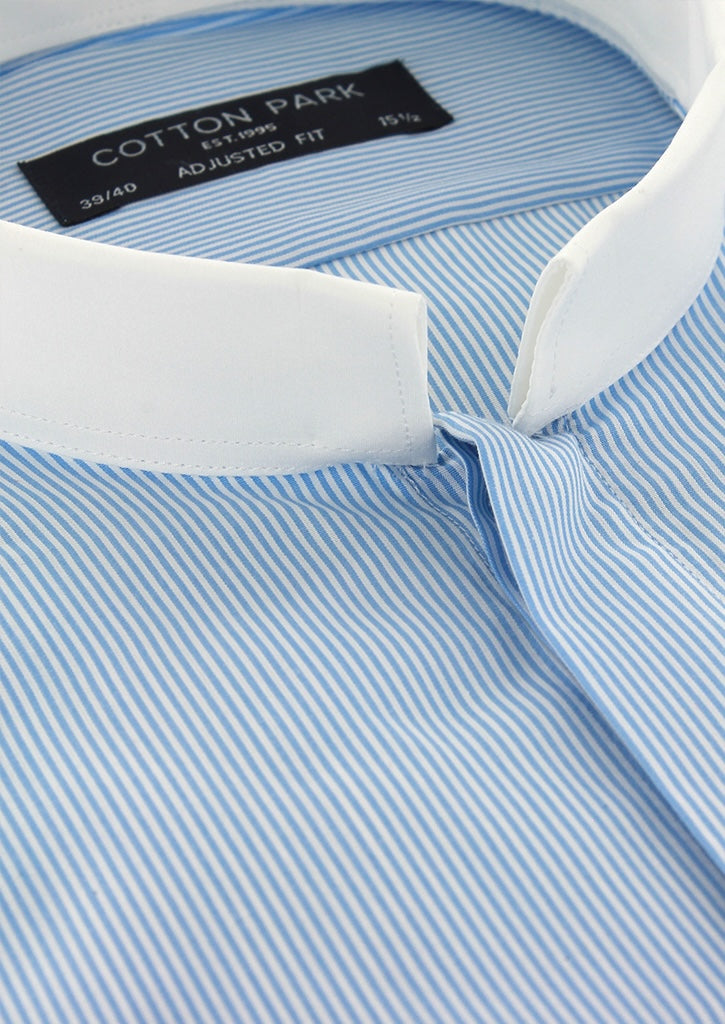 Chemise coupe cintrée rayures bleu col inversé blanc