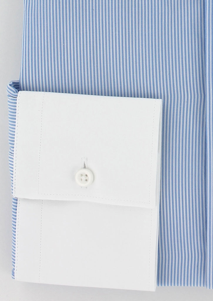 Chemise coupe cintrée rayures bleu col inversé blanc