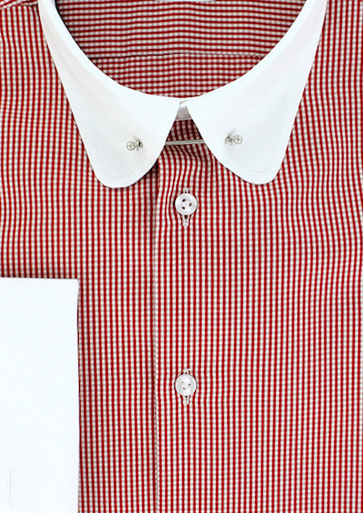 Classic double twisted red gingham rounded tab collar shirt