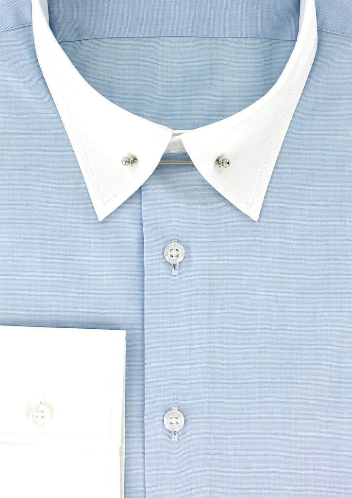 Chemise cintrée bleu ciel col anglais blanc et poignets contrastés