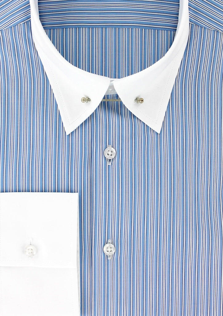 Chemise col anglais rayures bleu ciel