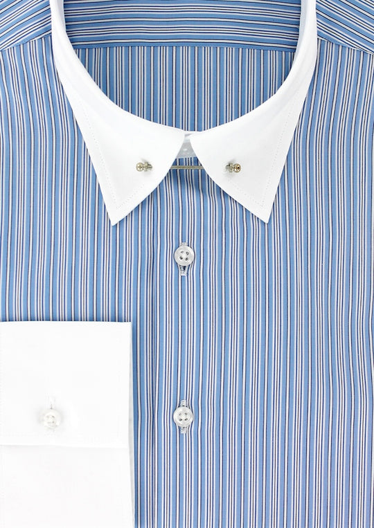 Chemise col anglais rayures bleu ciel