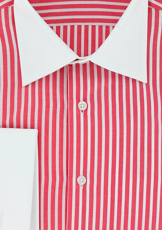 Chemise Business Rayures Rouges Chemise à rayures rouges col et poignets mousquetaires blancs | Cotton Park