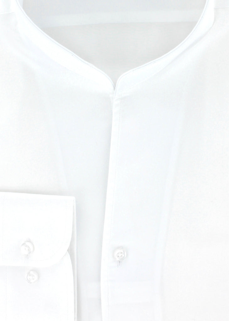 Chemise col indien en satin de coton blanc