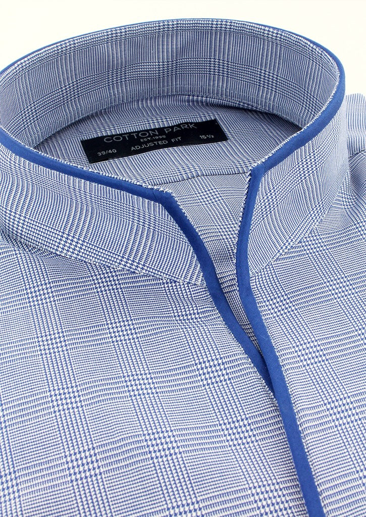 Chemise col indien motif Prince-de-Galles bleu