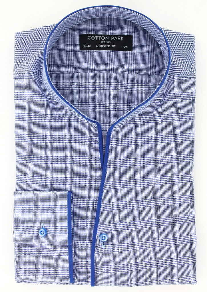 Chemise col indien motif Prince-de-Galles bleu