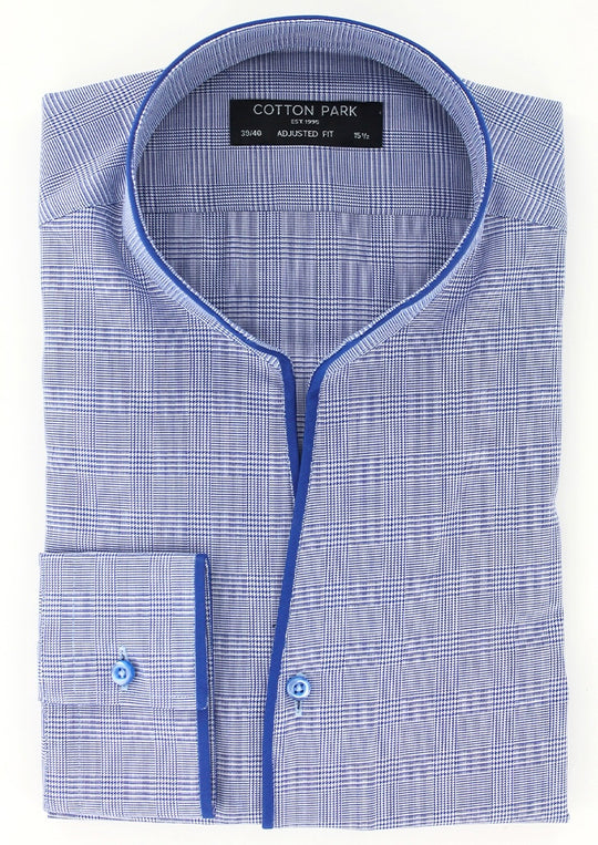 Chemise col indien motif Prince-de-Galles bleu