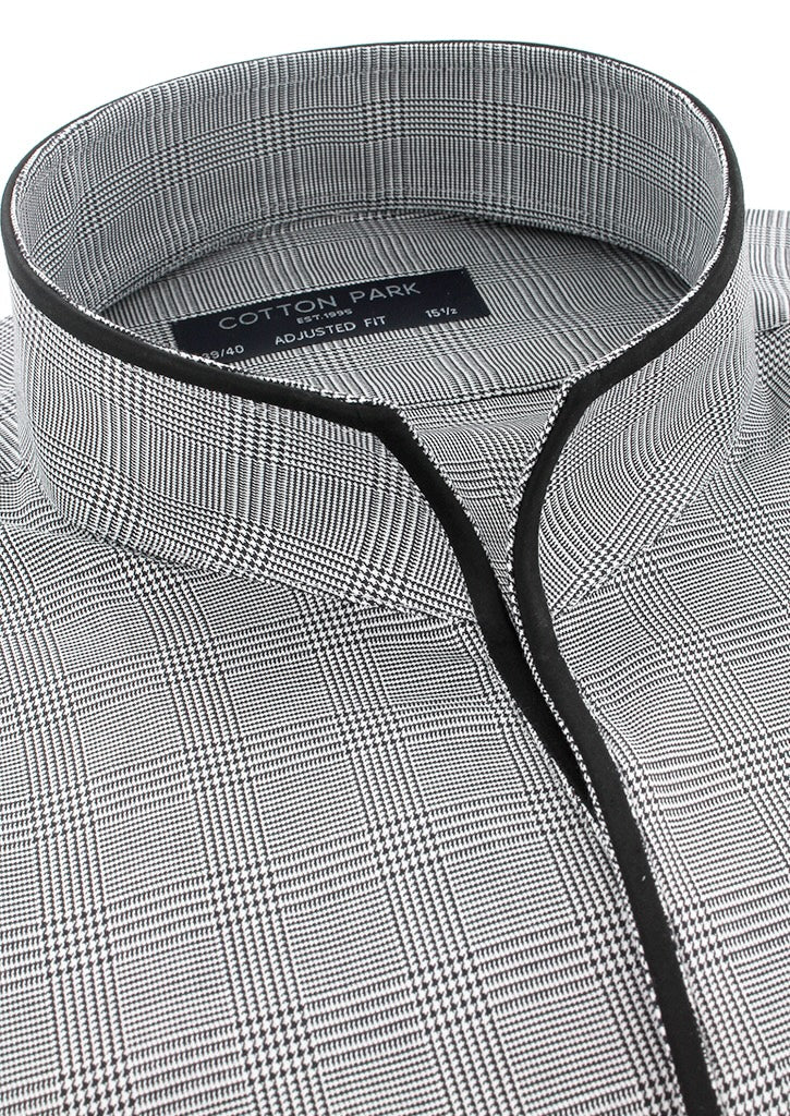 Chemise col indien motif Prince-de-Galles noir