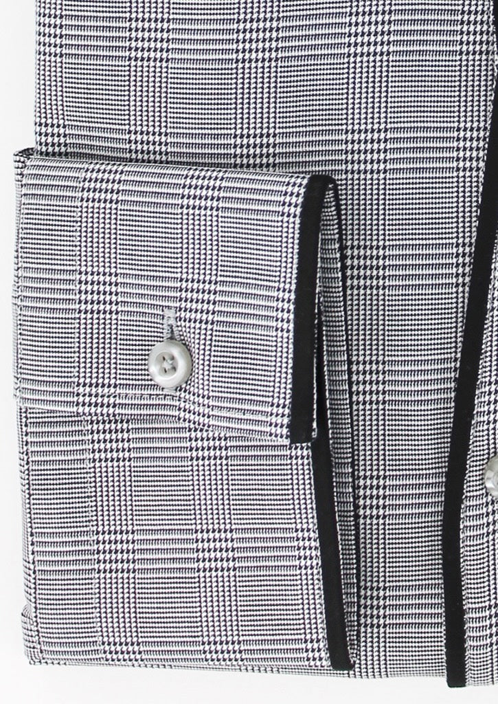 Chemise col indien motif Prince-de-Galles noir