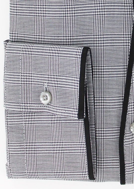 Chemise col indien motif Prince-de-Galles noir