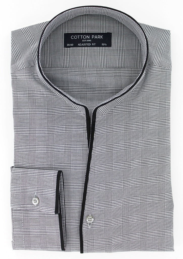 Chemise col indien motif Prince-de-Galles noir