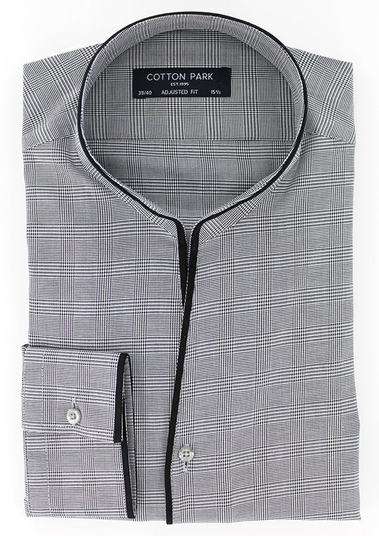 Chemise col indien motif Prince-de-Galles noir