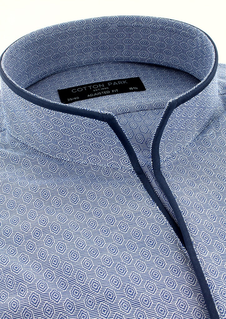 Chemise col indien bleu marine à motifs