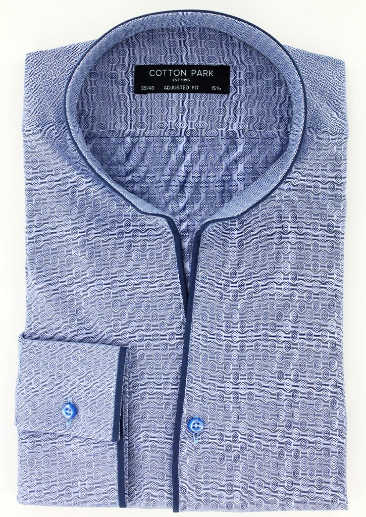 Chemise col indien bleu marine à motifs