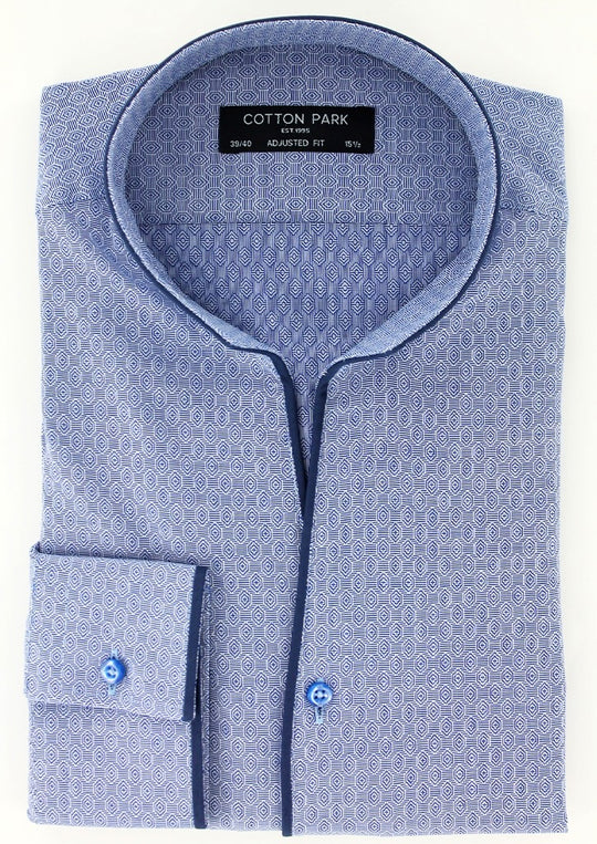 Chemise col indien bleu marine à motifs