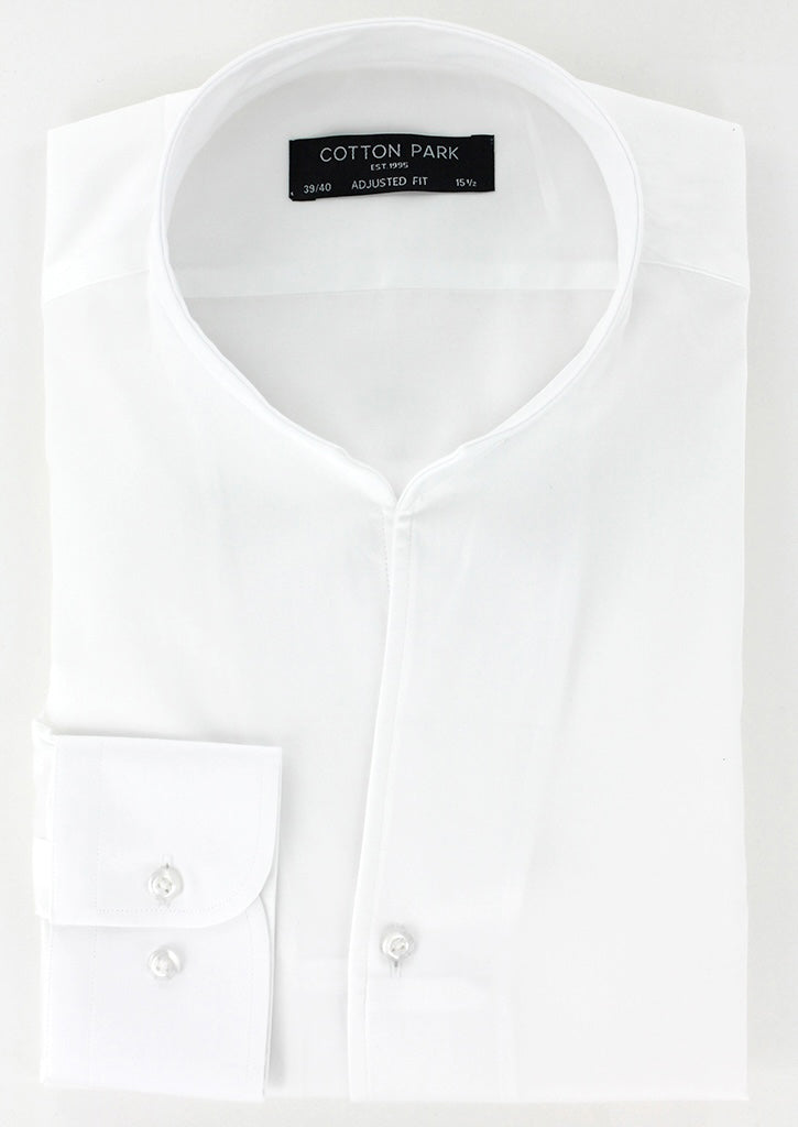 Chemise col indien en satin de coton blanc