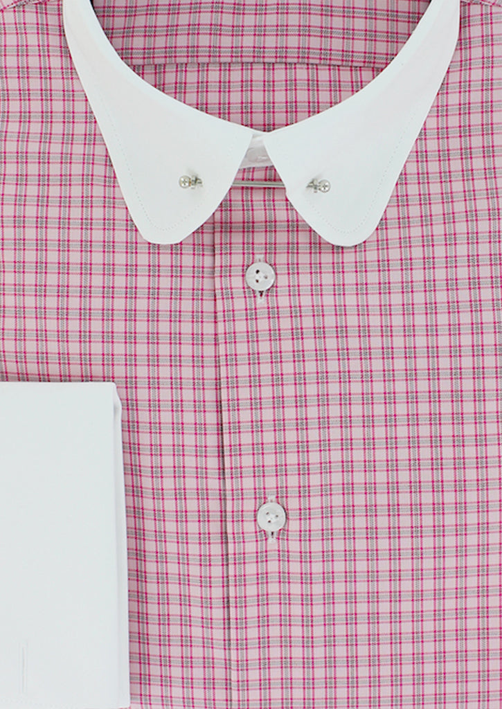 Classic double twisted pink tartan rounded tab collar shirt