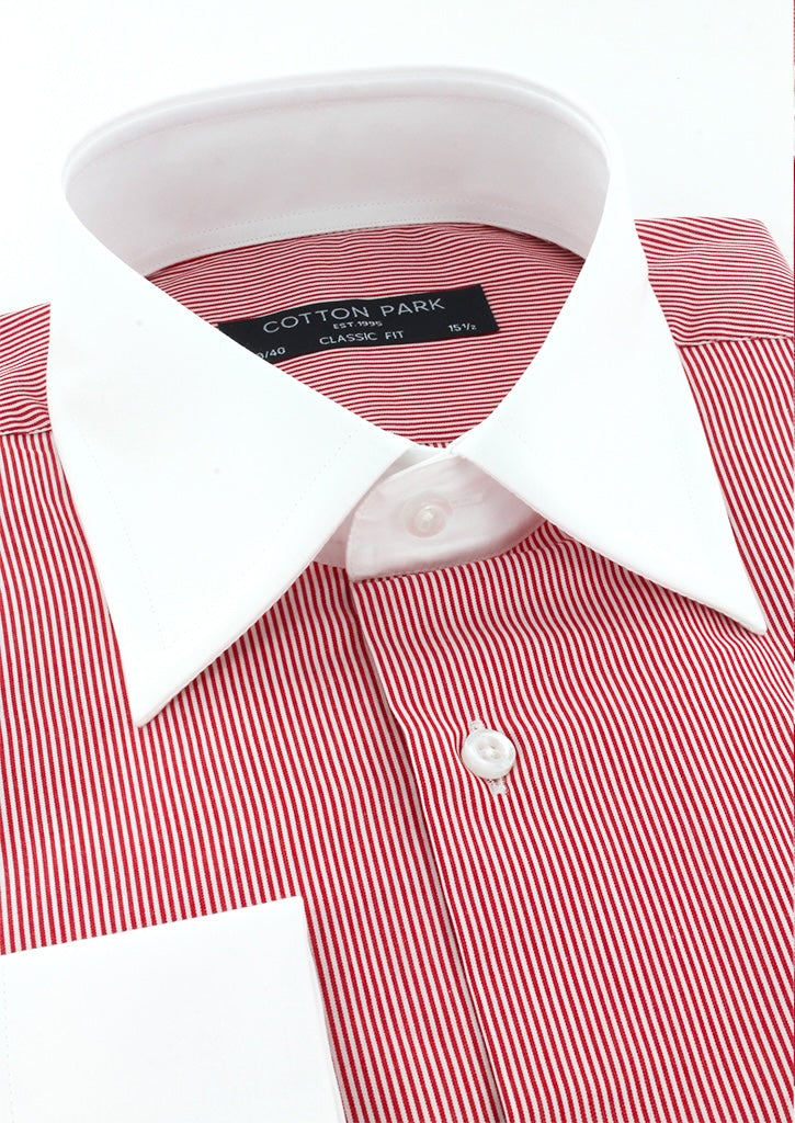Chemise Business Rayures Rouges Chemise rayures rouges col et poignets mousquetaires blancs | Cotton Park