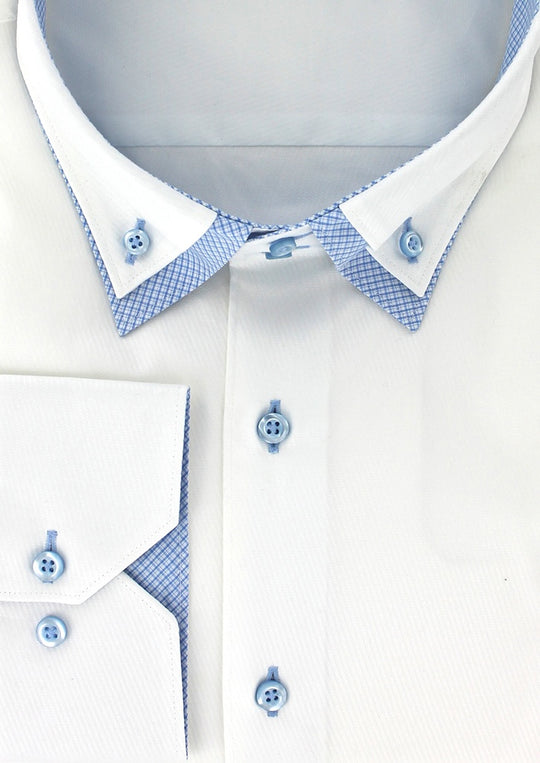 Chemise homme blanche col boutonné avec contraste bleu ciel