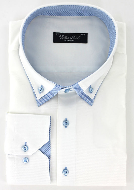 Chemise homme blanche col boutonné avec contraste bleu ciel