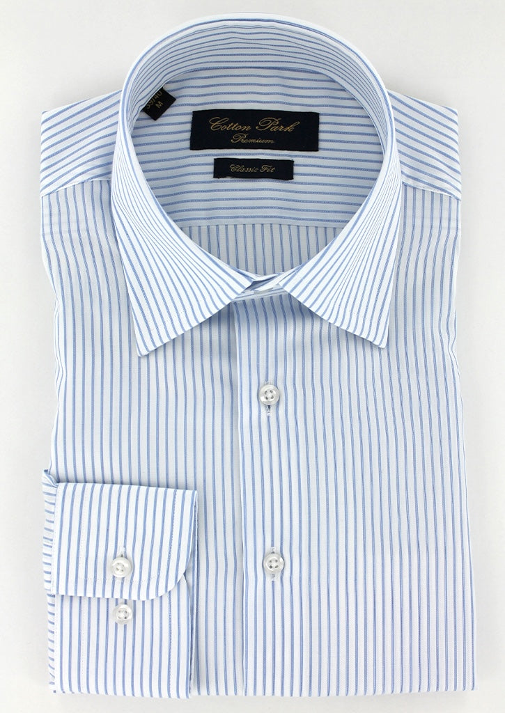 Chemise classique rayures bleu ciel motif chevron
