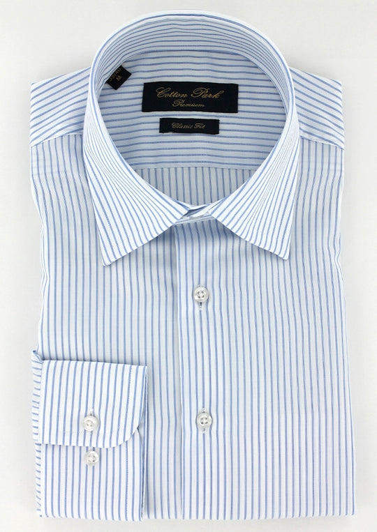 Chemise classique rayures bleu ciel motif chevron