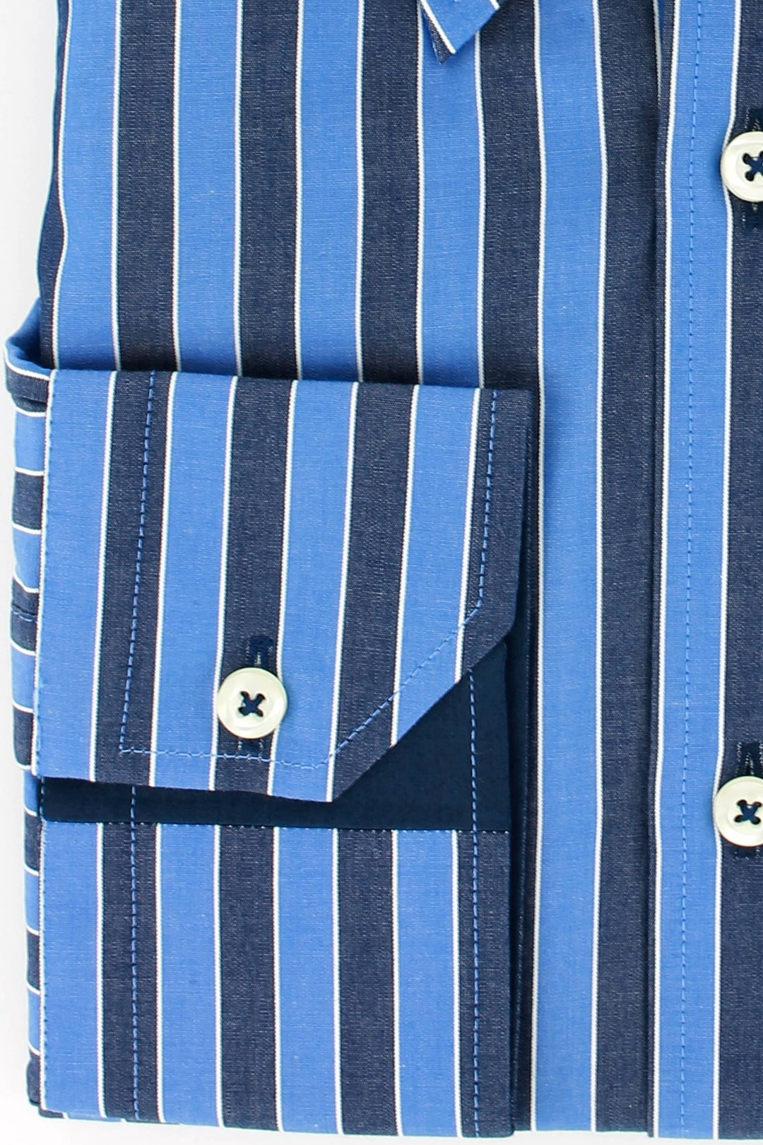 Poignet de chemise cintrée rayures bleues | Cotton Park