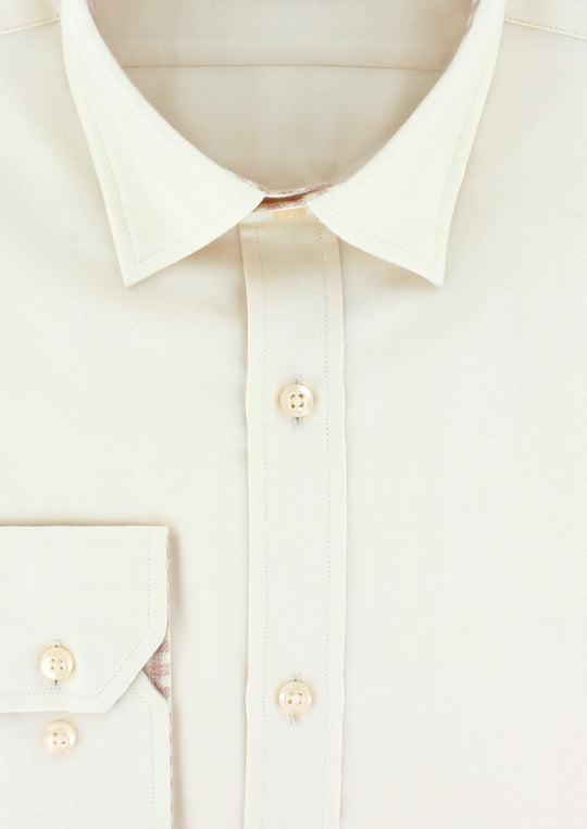 Beige gingham cotton cashmere touch fitted shirt