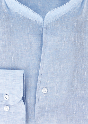 Chemise col droit ouvert en lin bleu ciel | Cotton Park