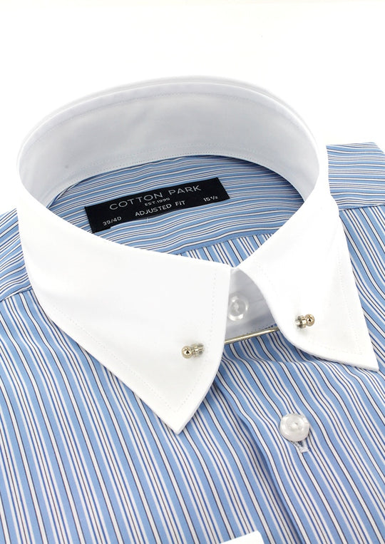 Chemise col anglais rayures bleu ciel
