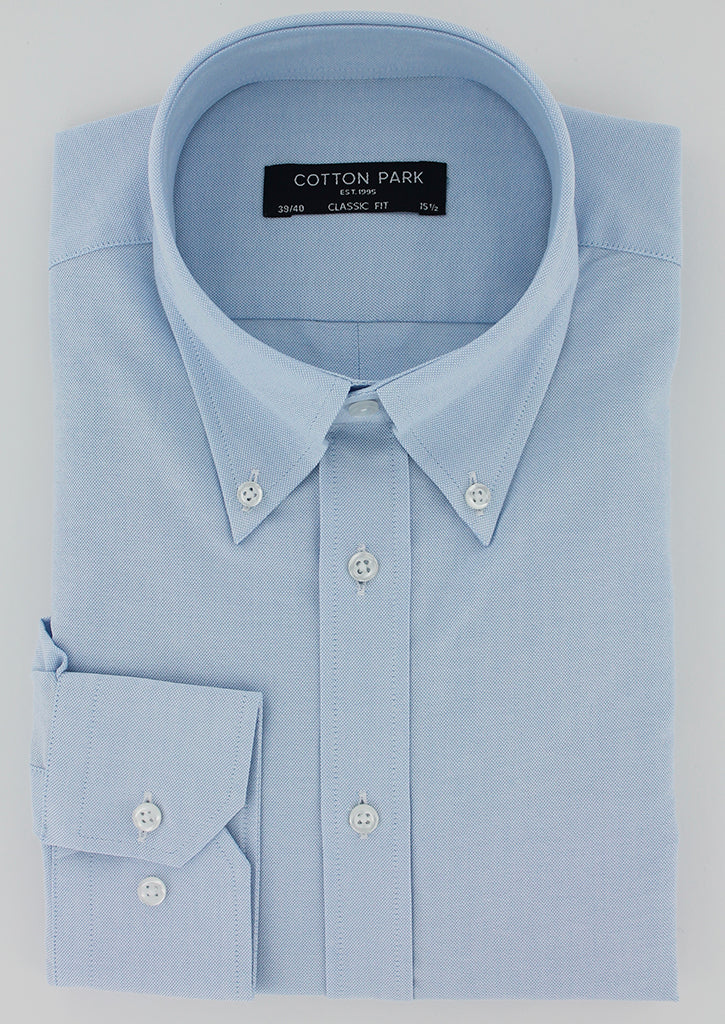 Button-down collar blue oxford shirt