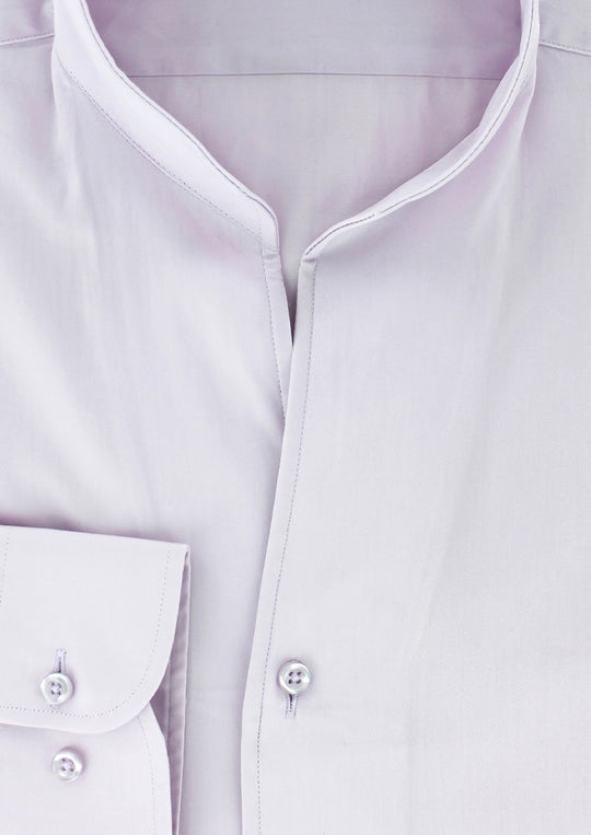 Chemise col indien en satin de coton parme