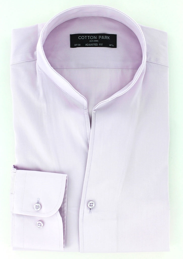 Chemise col indien en satin de coton parme
