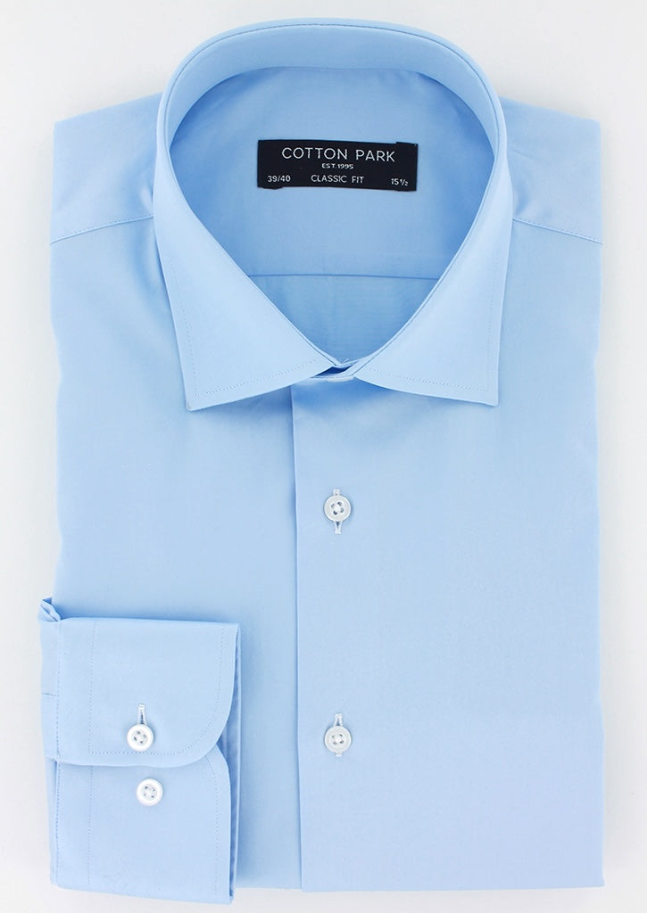 Chemise coupe droite satin de coton bleu ciel Cotton Park