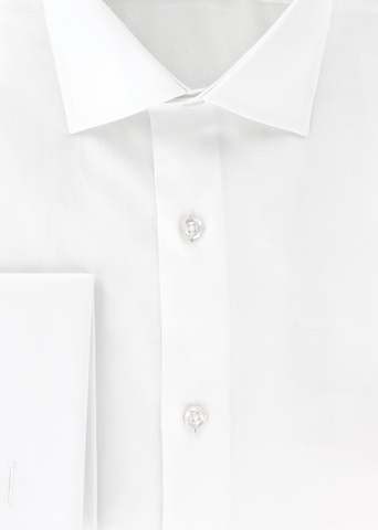 Chemise cintrée petit natté blanc à poignets mousquetaires | Cotton Park