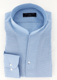 Chemise élégante pour homme à col droit ouvert bleu ciel à motif pied de poule | Cotton Park