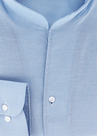 Chemise col droit ouvert bleu ciel à motif pied de poule | Cotton Park