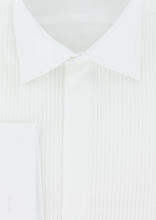 White pleated bib shirt with French cuffs