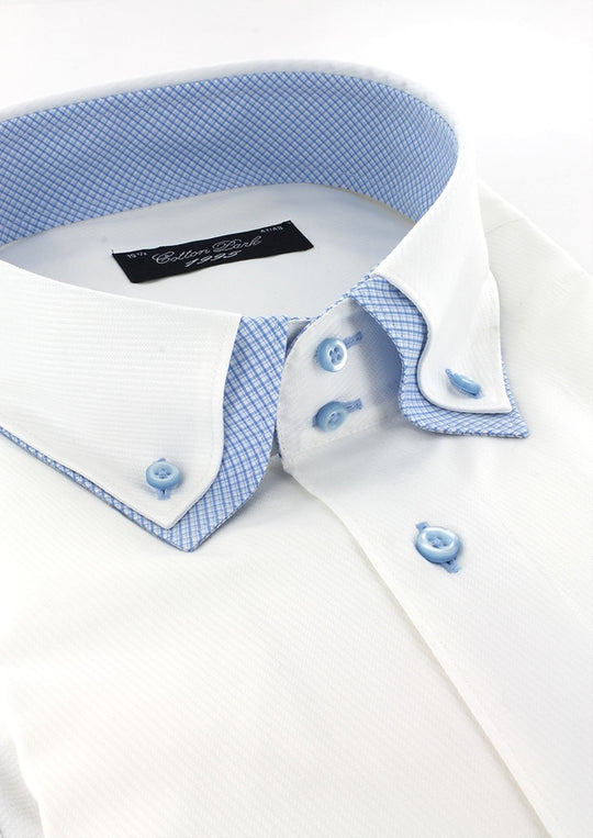 Chemise homme blanche col boutonné avec contraste bleu ciel