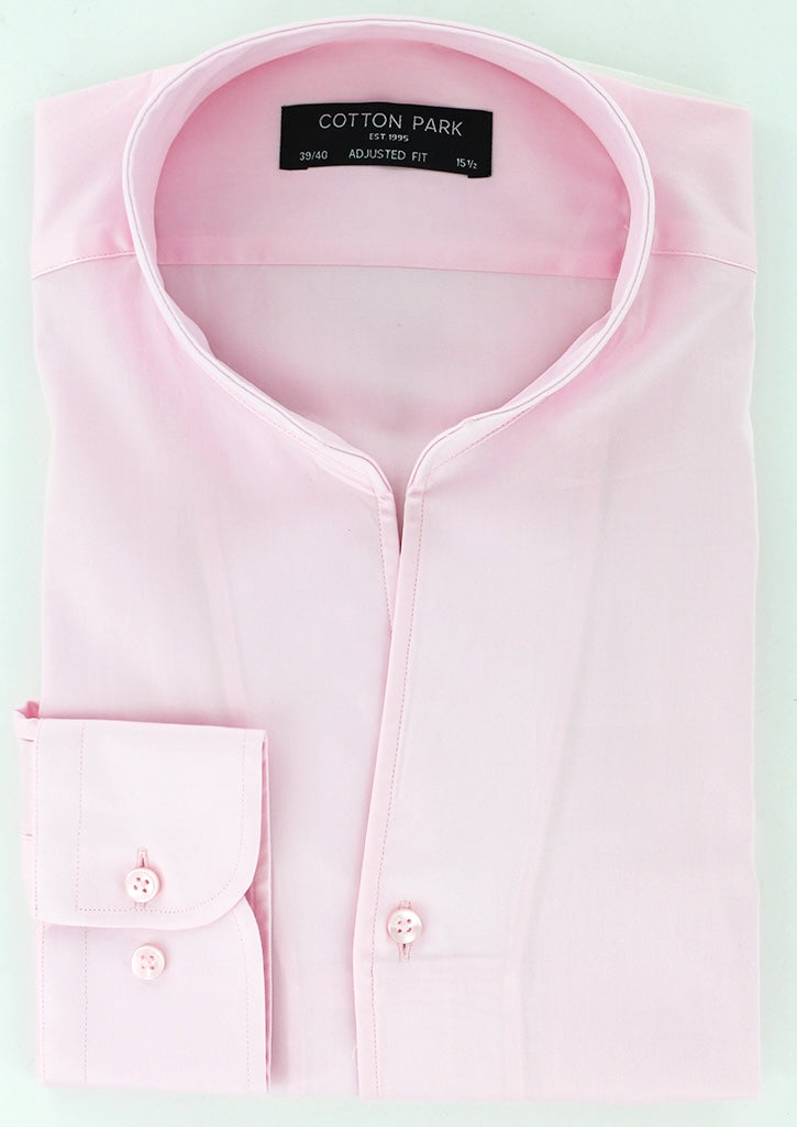 Chemise col indien en satin de coton rose