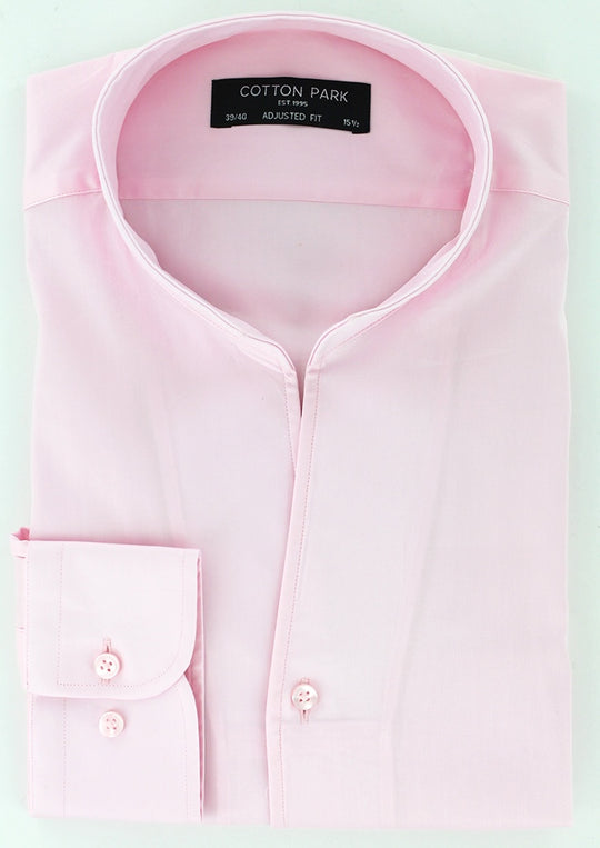 Chemise col indien en satin de coton rose