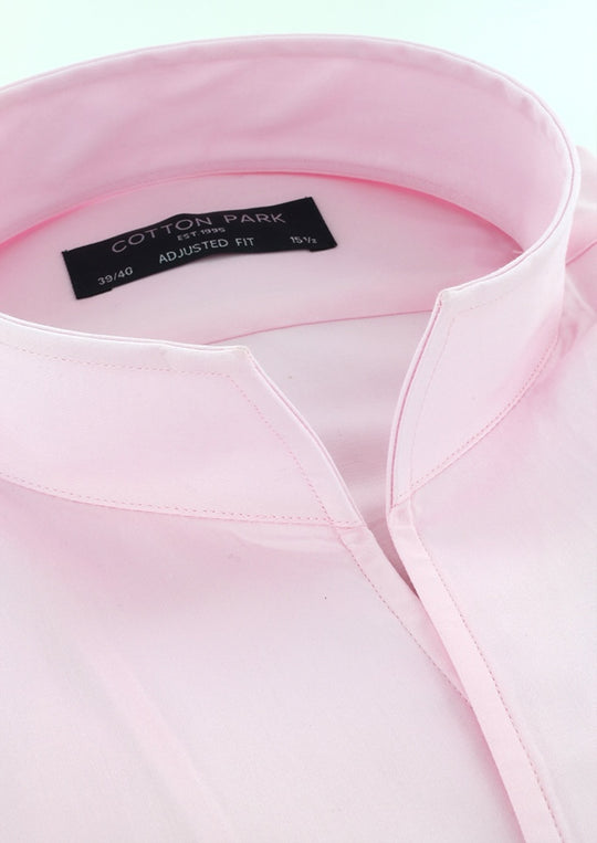 Chemise col indien en satin de coton rose