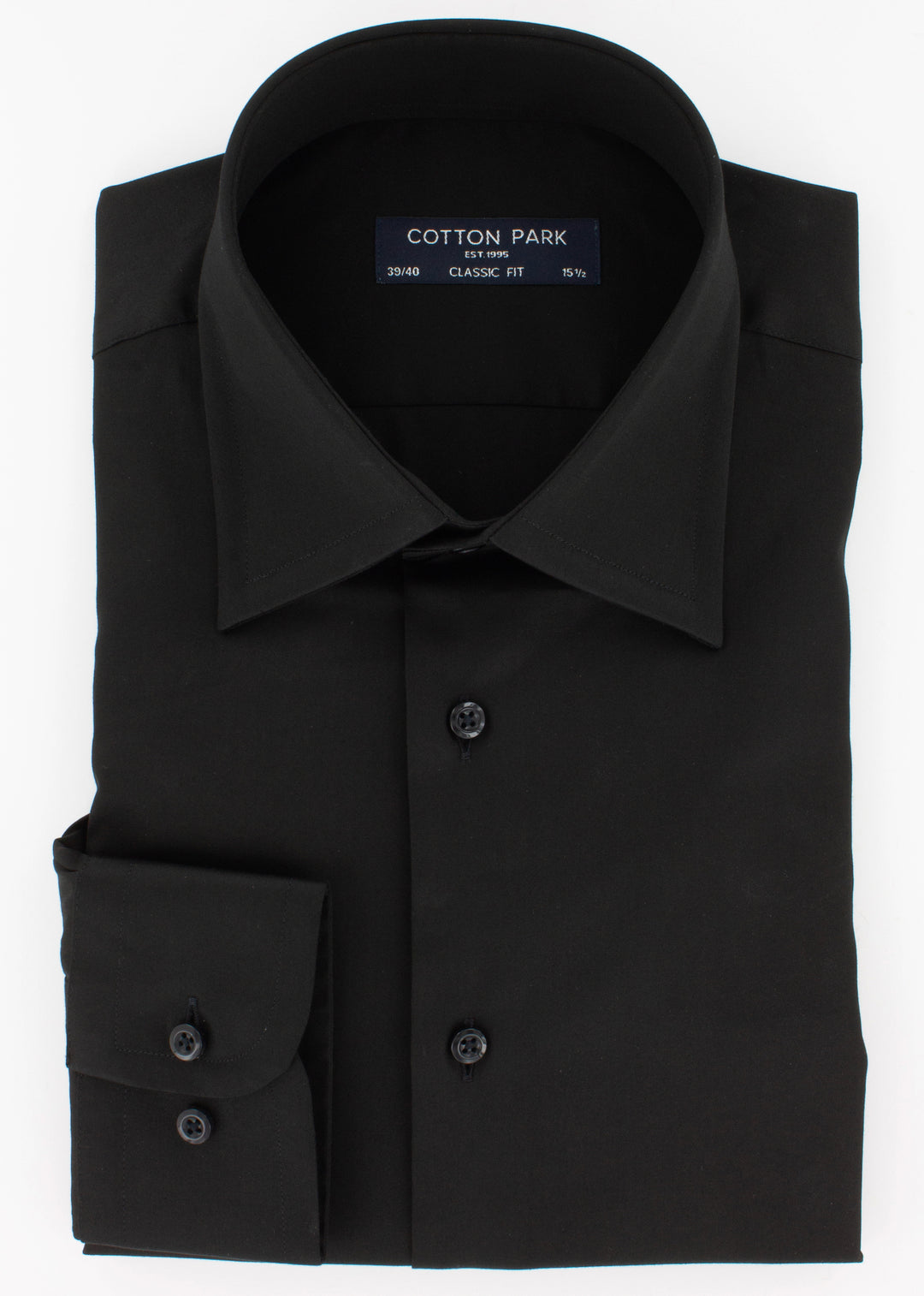 Chemise col français en satin de coton noir | Cotton Park
