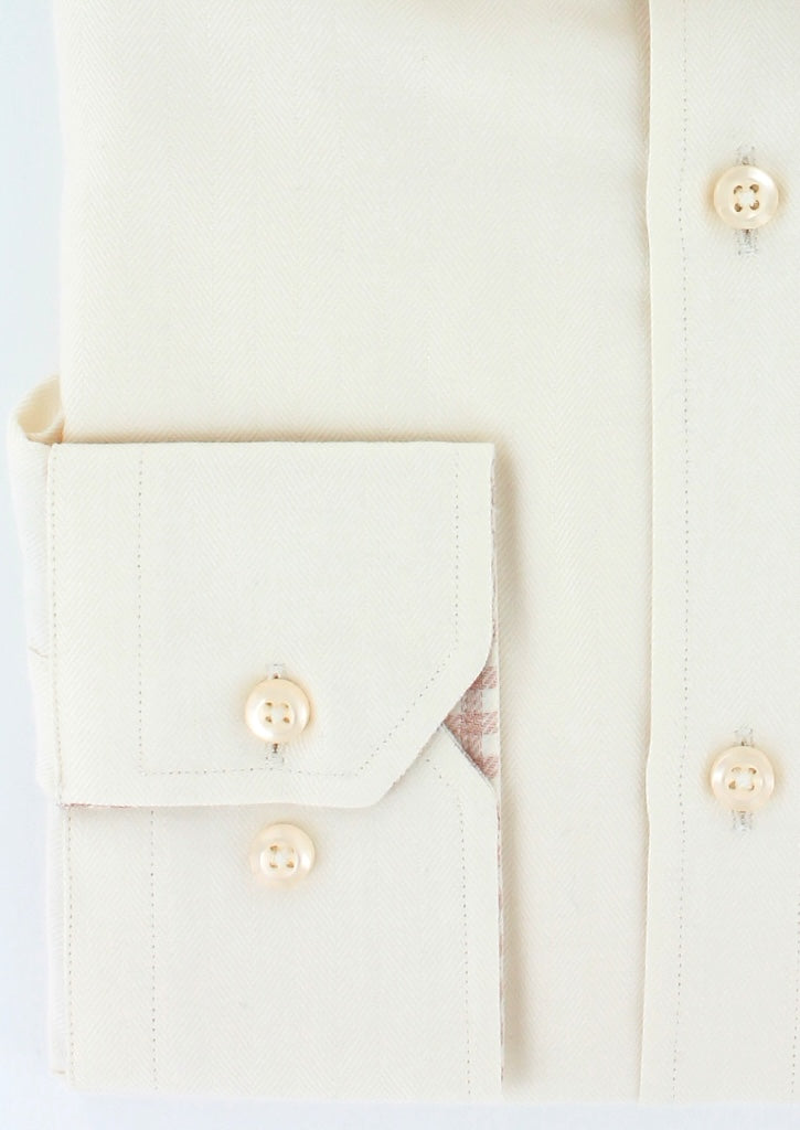 Beige gingham cotton cashmere touch fitted shirt