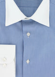 Chemise double retors à rayures fines bleu ciel col blanc | Cotton Park
