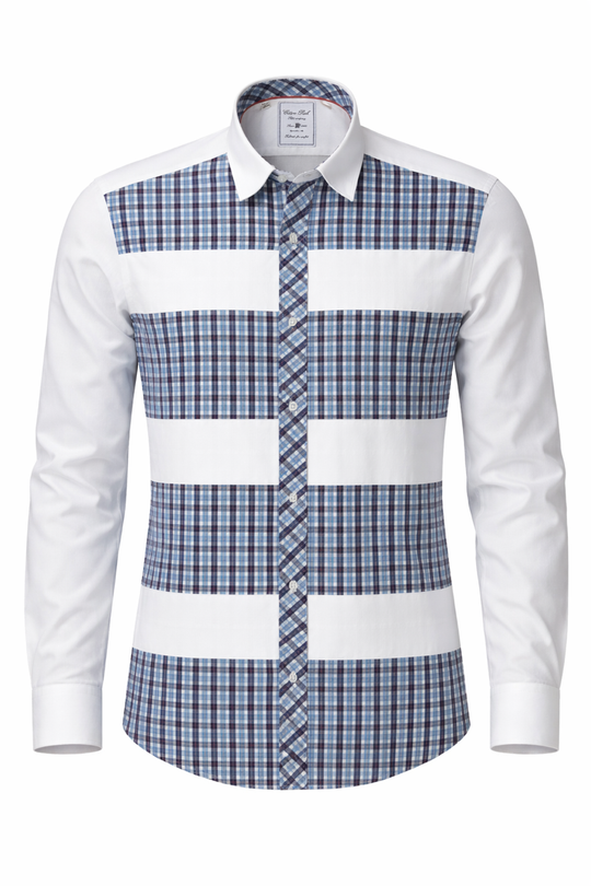 Chemise sport chic blanche à carreaux turquoise