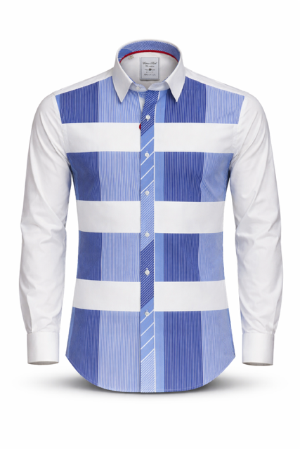 Chemise sport chic à rayures bleu ciel et blanc en opposition