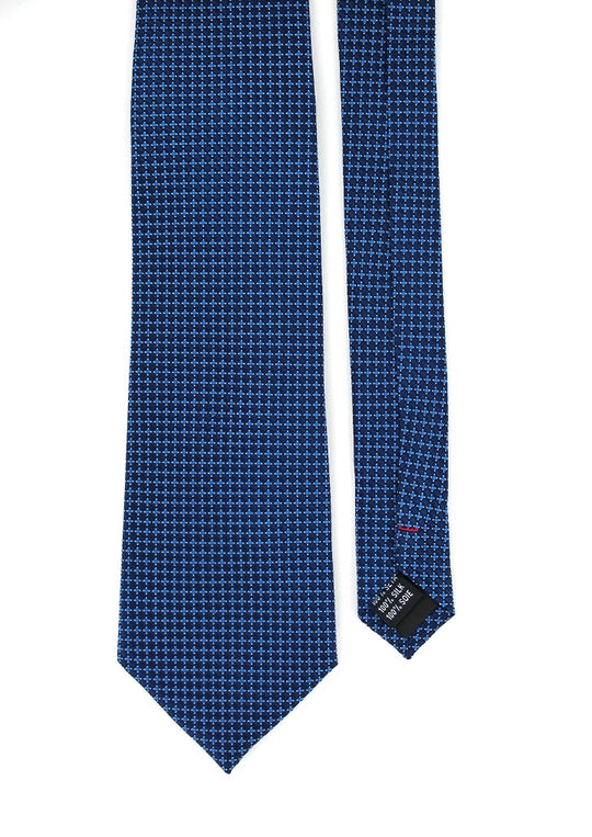 Cravate en Soie Bleu Marine Homme à Micro Motifs Bleu Ciel