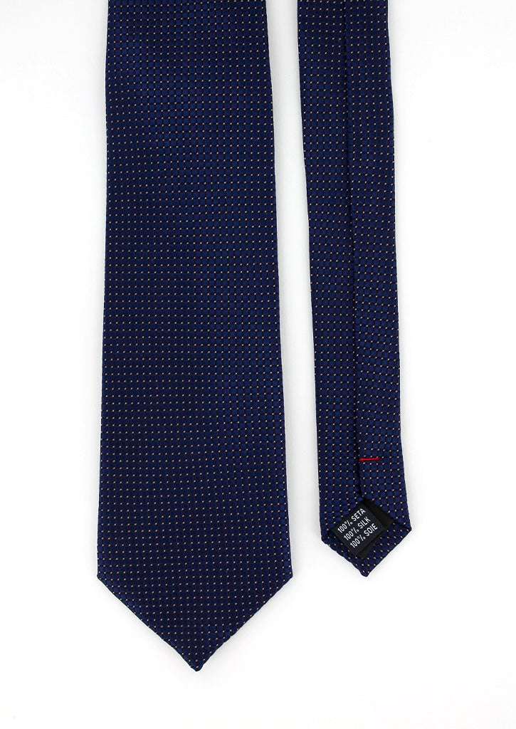 Cravate en Soie Bleu Marine Homme à Micro Motifs Rose